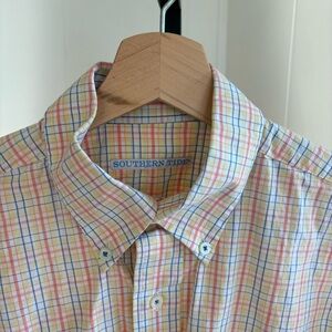 Southern Tide Preppy Cotton Stretch Button Down Yellow Plaid Shirt Mens Small